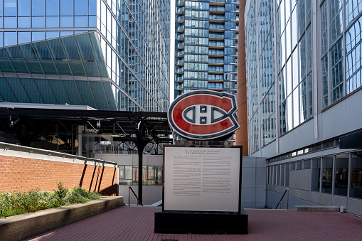 Montreal, QC, Canada - September 4, 2021: A Montreal Canadiens logo in Montreal, QC, Canada. The Montreal Canadiens is a professional ice hockey team.