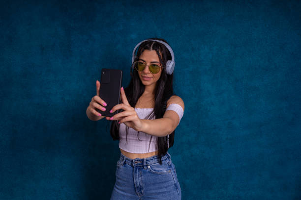 istock Young woman sends a selfie photo 1412058988
