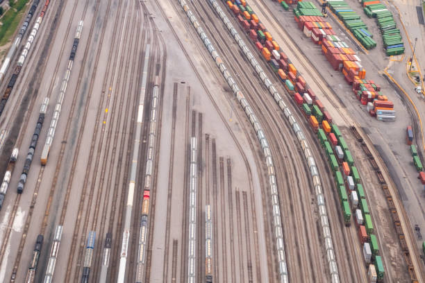 istock Aerial view of rail yard and containers 1412069766