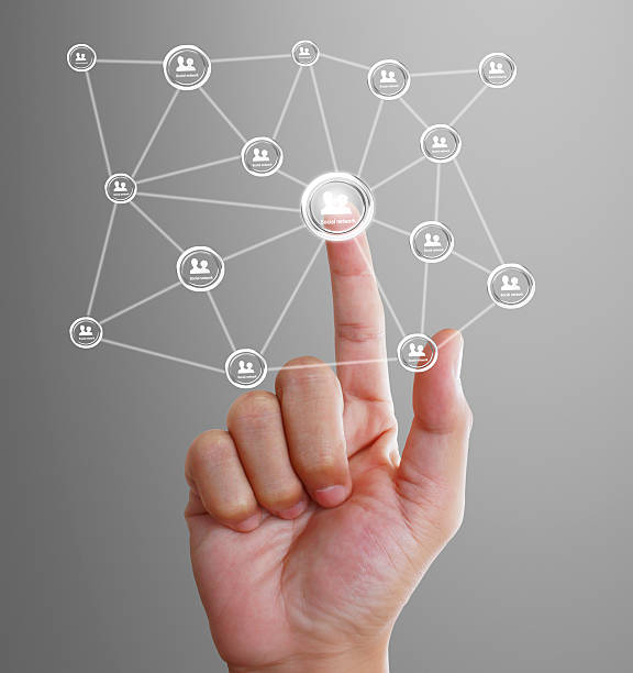 An illustration of a finger connecting to a social network stock photo