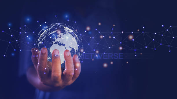 istock Man hand hold the virtual world. Internet connection concept with metaverse, global business and digital marketing. 1412071345