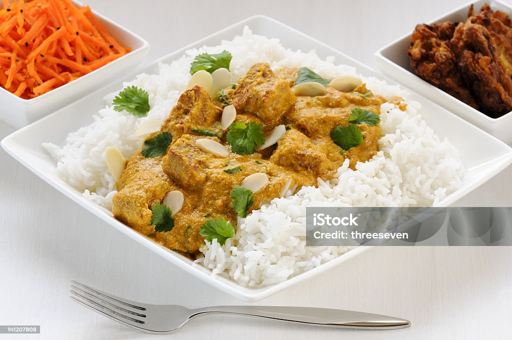 Lamm-curry und Beilagen - Lizenzfrei Basmati-Reis Stock-Foto