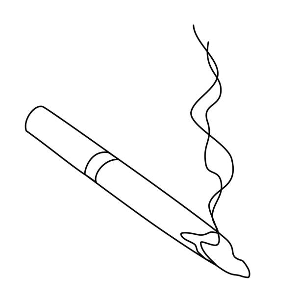 Smoking Cigarette Smoke Cigarette Ash Smoldering Cigarette Continuous Line Drawing isolated minimalistic trendy style Vector Illustration Smoking Cigarette Smoke Cigarette Ash Smoldering Cigarette Continuous Line Drawing isolated minimalistic trendy style Vector Illustration Black on White cigarette warning label stock illustrations