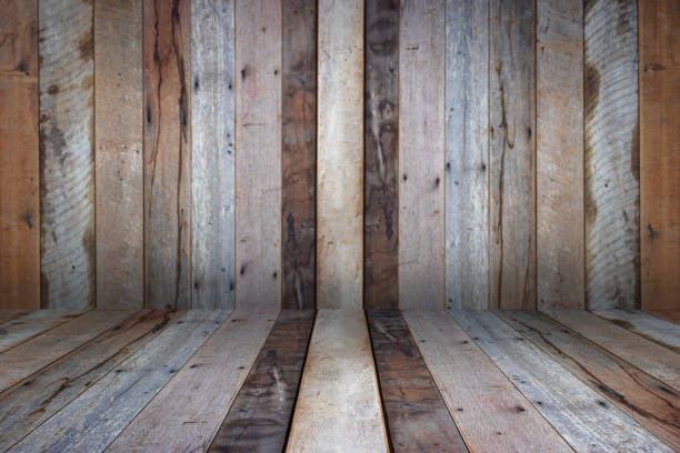 empty wooden planks wall perspective floor room interior background
