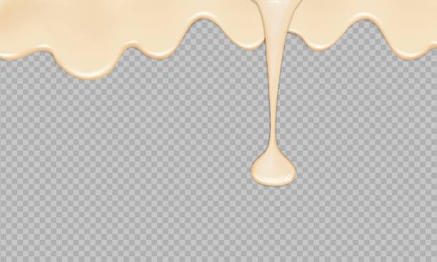 Imprimir Flowing realistic liquid mayonnaise on transparent background.Spreading cheese, cream, milk, cream or yogurt. spreading cheese stock illustrations