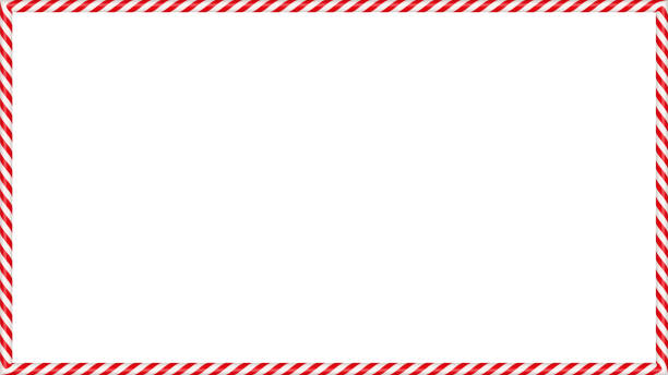 빨간색과 흰색 줄무늬가있는 크리스마스 사탕 지팡이 직사각형 프레임. 줄무늬 사탕 롤리팝 패턴이있는 크리스마스 테두리. 빈 크리스마스와 새해 템플릿 흰색 배경에 고립 된 벡터 일러스트 � - 국경 stock illustrations