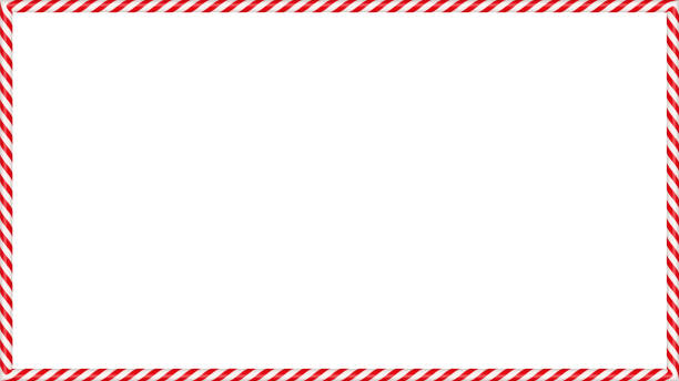 ilustrações de stock, clip art, desenhos animados e ícones de christmas candy cane rectangle frame with red and white stripe. xmas border with striped candy lollipop pattern. blank christmas and new year template vector illustration isolated on white background - candy cane christmas candy frame