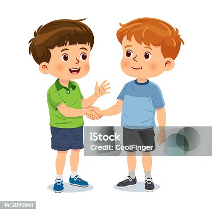 istock Little boy handshake and greet his friend with smile 1412090841