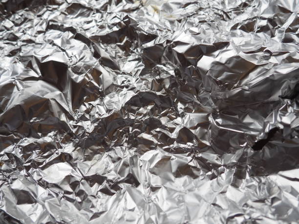 foil close-up. Aluminum silver crumpled foil. Abstract metallic background. Foil for baking food. Background stock photo