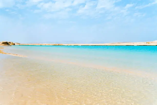 Dahab Lagona turquoise water beach, beautiful sunny landscape in Egypt. Ras Muhammad National Park. Sharm el sheikh, Egypt.