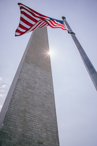 American Flag in front of the Washington Monument