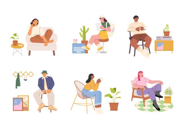 Sitting pose collection vector art illustration