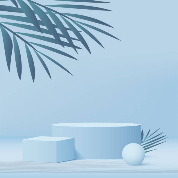 istock 3d blue color podium and minimal blue color wall scene. 3d podium minimal abstract background. Vector 1412096448