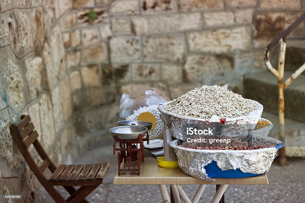 Nuts vendor Nuts vendor bench at Turkey. Basket Stock Photo