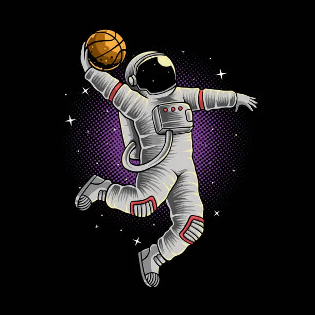 Vector illustration of Astronaut basketball slam dunk in space illustration premium vector