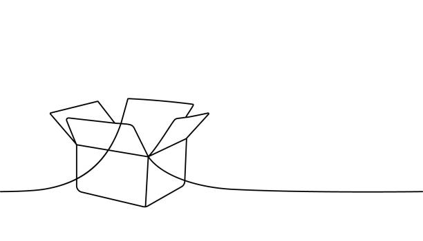 ilustrações, clipart, desenhos animados e ícones de caixa de caixa uma linha de desenho contínuo. caixa de papelão contínua uma ilustração de linha. ilustração linear minimalista vetorial. - package box gift delivering