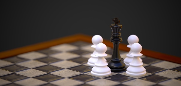 chess black king Pawn Surrounded by White Pawn 3D computer generated image