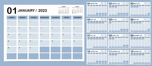 2023 table calendar week start on Sunday with color that use for vertical digital and printable