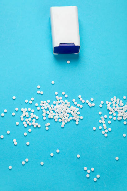 Sugar substitute on color background. Diabetic concept. Top view, flat lay, copy space
