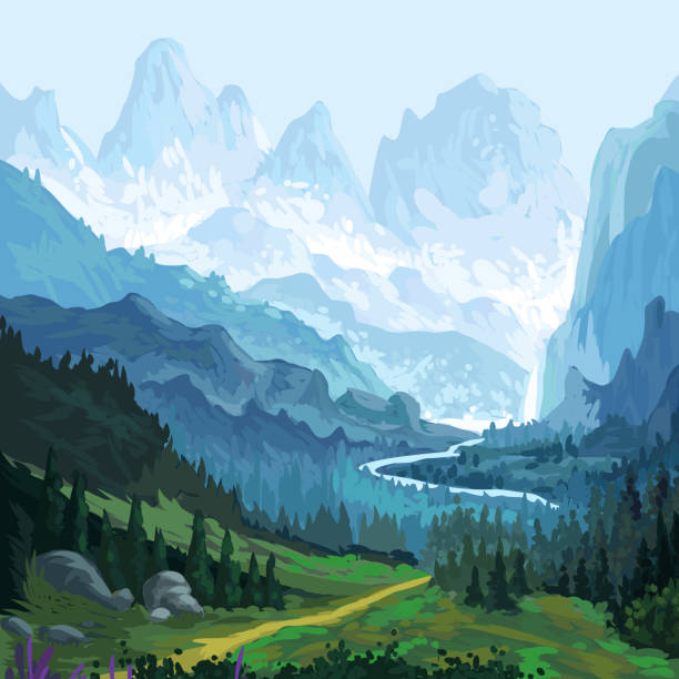 Beautiful Landscape Beautiful Landscape, All elements are in separate Layers and grouped. Very easy to edit. pictures of valleys stock illustrations
