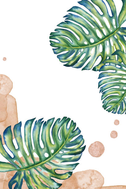istock Botanical watercolor art with elements of abstraction in beige and green tones. Creative hand drawn textures with wall composition of palm tree branches and leaves. Boho interior art. Sand and palm 1412139016