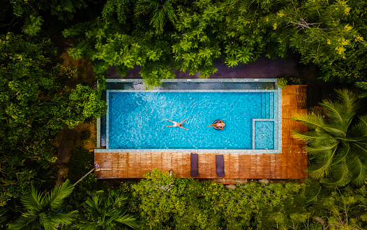 istock aerial view with drone above swimming pool in jungle of Thailand 1412139859