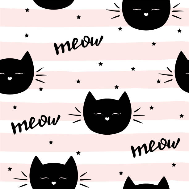 Seamless cute pattern with cat heads Seamless cute pattern with cat heads. Meow and cat head. cat muzzle meowing cartoon stock illustrations