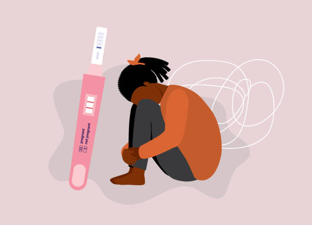 czarna nastolatka uzyskała pozytywny wynik testu w ciąży. zestaw do samodzielnego testu ciążowego z dwoma paskami. - teenage pregnancy obrazy stock illustrations