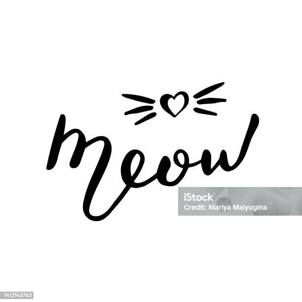 Meow Text Cursive Meow Hand Drawn Lettering Stock Illustration - Download Image Now ...