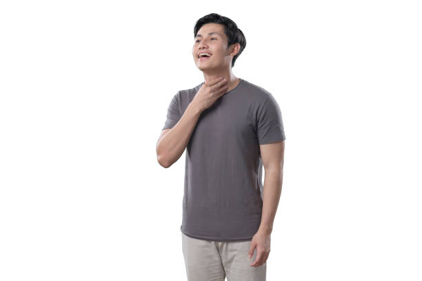 istock Indonesian Man on white Background relieve from sore throat. 1412145210