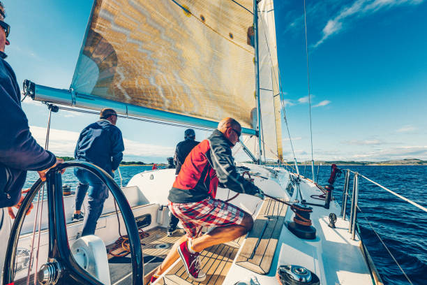 istock Sailing crew on sailboat on regatta 1412145694