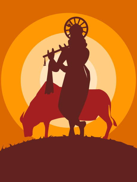 Hindu god Lord Krishna silhouette vector illustration. Hindu god Lord Krishna silhouette vector illustration. radha krishna stock illustrations