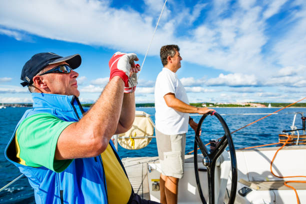 istock Sailing crew on sailboat on regatta 1412146366