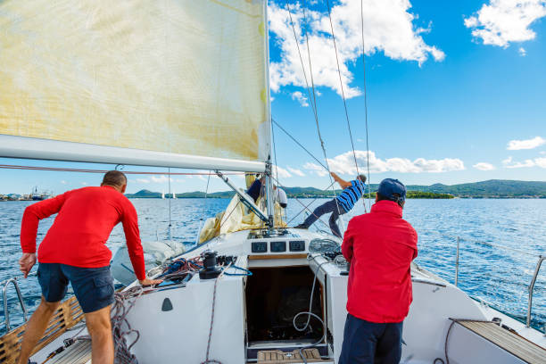 istock Sailing crew on sailboat on regatta 1412146389