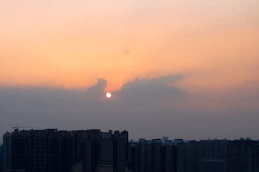 Skyline of Dubai Downtown at sunset