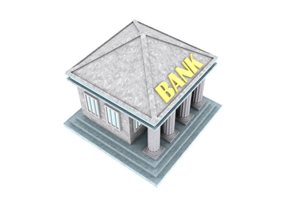 istock 3d illustration. Stylized isolated bank building icon. 1412154580