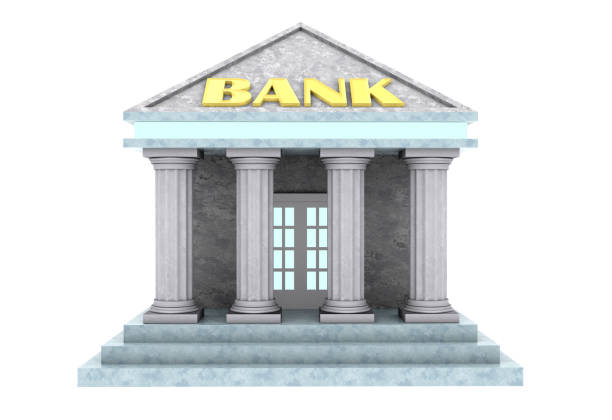 istock 3d illustration. Stylized isolated bank building icon. 1412154608