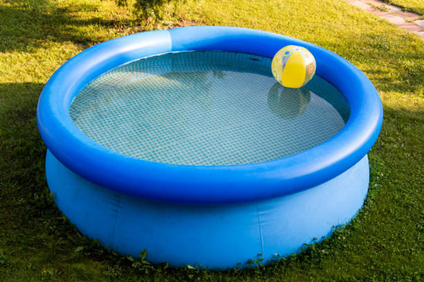 istock Yellow ball in the blue pool 1412154754