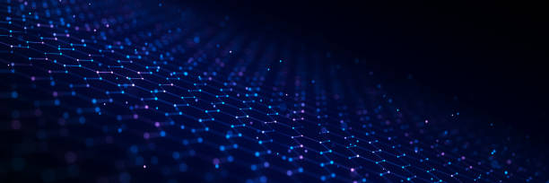 Futuristic perspective grid of hexagons. Futuristic honeycomb concept. Digital technology webflow. Big data visualization. 3D rendering.