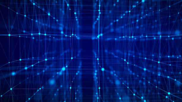 istock Technology blockchain concept. Dynamic movement of a digital data flow. Network connections structure. Big data visualization. 3D rendering. 1412155551