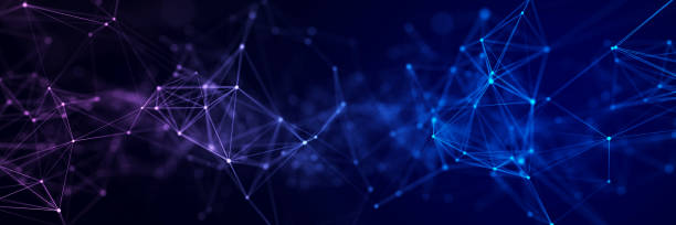 istock Futuristic geometric double data flow background with connecting dots and lines. Abstract digital background. Big data complex with connections. 3D rendering. 1412155573
