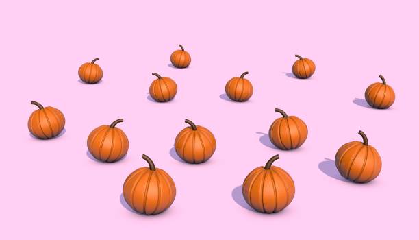 istock Halloween background. Cute pumpkins on a pink background. 1412157419