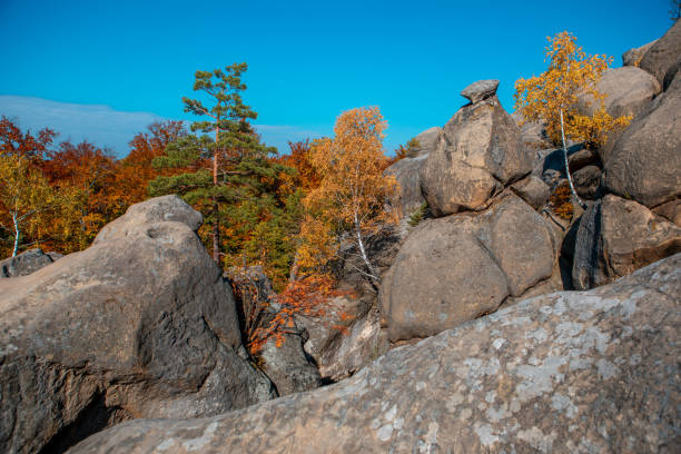 dovbush rocks landmark autumn season copy space