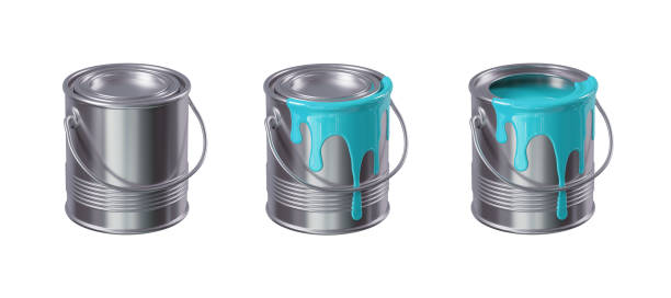 istock 3d render, set of metal buckets with blue paint isolated on white background, renovation clip art 1412166322
