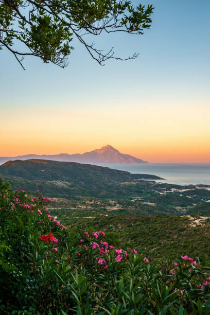istock Beautiful Athos mountain at sunset in Greece 1412166447