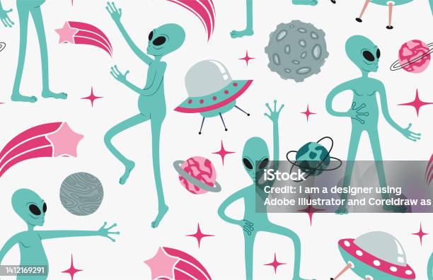 Alien Space Patterns Cute Space Pattern With Aliens Stock Illustration - Download Image Now ...