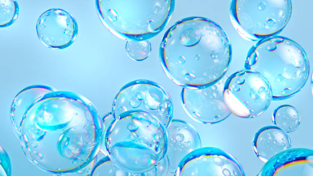 istock 3d render, abstract blue background, water drops, air bubbles, wallpaper with glass balls 1412170696