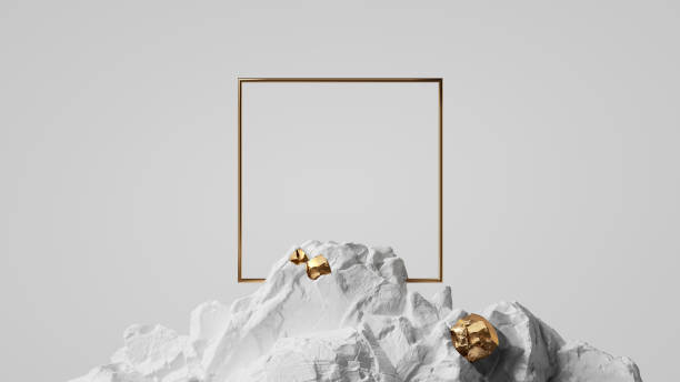 istock 3d rendering, abstract geometric background with golden square frame integrated into chalk rock stone, aesthetic minimalist wallpaper 1412171182