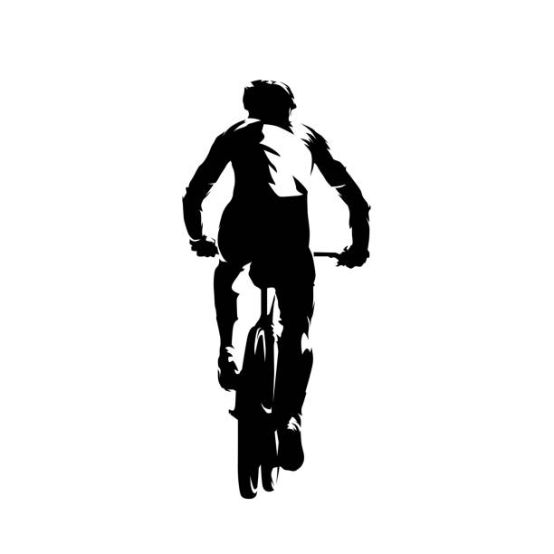 illustrations, cliparts, dessins animés et icônes de motard vtt, vue arrière. vélo de montagne. silhouette vectorielle isolée - cycling mountain biking mountain bike bicycle