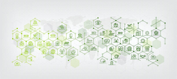 natural environment line icons collection, esg concept, zero net environment, society and governance banner design. zestaw ikon linii, siatka geometryczna - sustainability stock illustrations